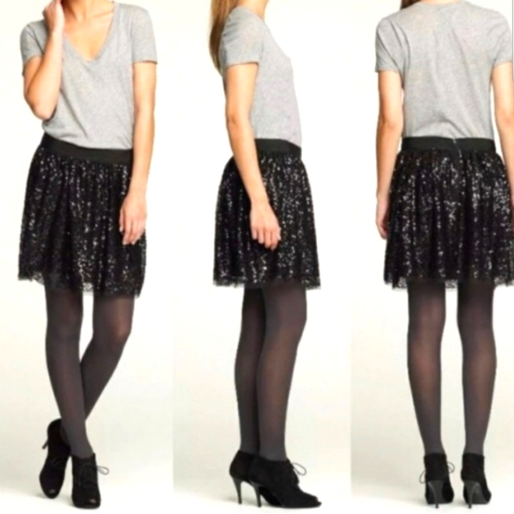 NWT J. Crew Black Sequins Mini Skirt - Size 6
